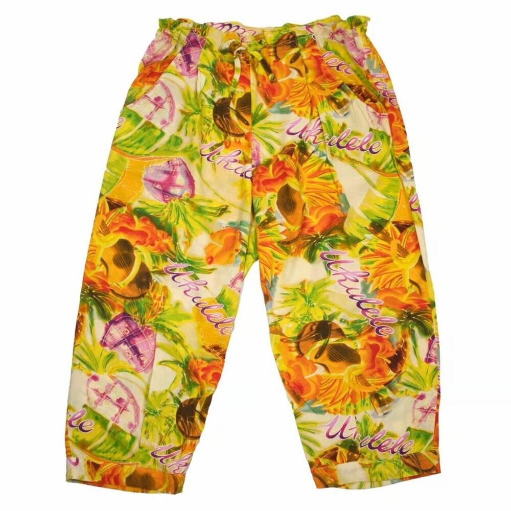 Jams World Hawaii Vintage Kamaka Ukulele Print Beach Pants Size S